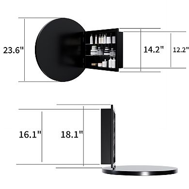ELEMENT ACE Round Metal Framed Medicine Cabinet with Mirror and Adjustable Shelves