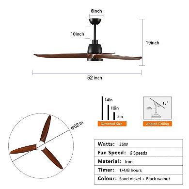 ELEMENT ACE 52 Inch Modern Ceiling Fan with Remote Control and Integrated LED Light