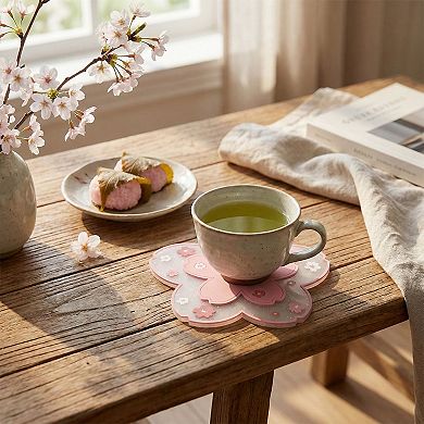 2-PC Cherry Blossom Flower Shaped Decorative Coaster Mat