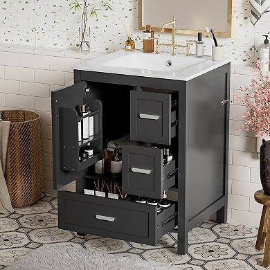 ELEMENT ACE Modern 24-Inch Bathroom Vanity with Ceramic Sink and Soft-Close Storage