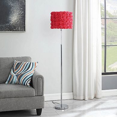 ELEMENT ACE 63-Inch Twisted Acrylic and Metal Floor Lamp with Blooming Roses Design