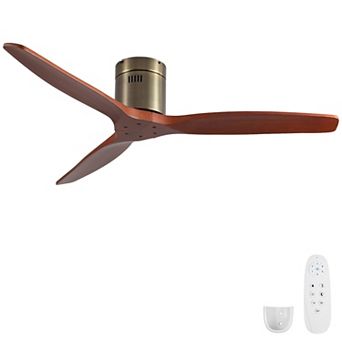 ELEMENT ACE 52 Inch Rustic Elegance Solid Wood Flush Mount Ceiling Fan Without Light