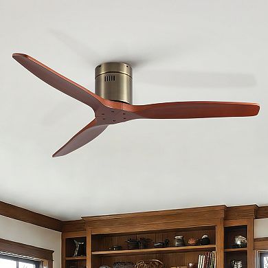 ELEMENT ACE 52 Inch Rustic Elegance Solid Wood Flush Mount Ceiling Fan Without Light