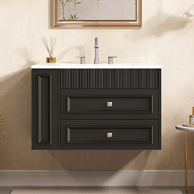 ELEMENT ACE Wall Mounted Bathroom Vanity with Ceramic Sink and Storage Cabinet