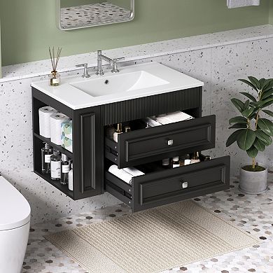 ELEMENT ACE Wall Mounted Bathroom Vanity with Ceramic Sink and Storage Cabinet