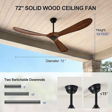 ELEMENT ACE 72 Inch Solid Wood Ceiling Fan Without Light With Remote and Wall Switch