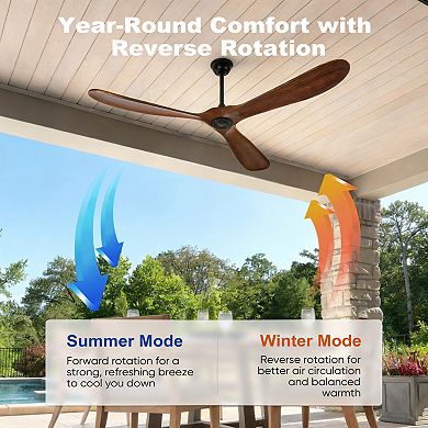 ELEMENT ACE 72 Inch Solid Wood Ceiling Fan Without Light With Remote and Wall Switch