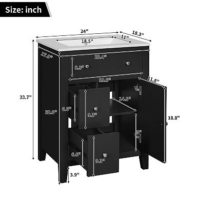 ELEMENT ACE Modern Bathroom Vanity with Ceramic Basin and Storage Cabinet