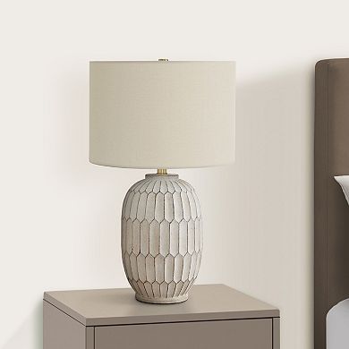 ELEMENT ACE Transitional Table Lamp with Textured Resin Base and Linen Drum Shade