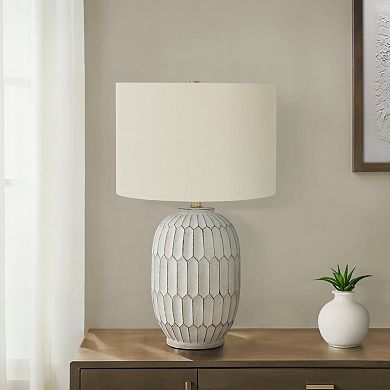 ELEMENT ACE Transitional Table Lamp with Textured Resin Base and Linen Drum Shade