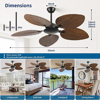 ELEMENT ACE 52-Inch Indoor and Outdoor Ceiling Fan with Retro Palm Leaf Design