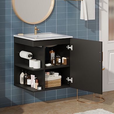 ELEMENT ACE Wall Mounted Bathroom Cabinet with Side Storage and Integrated Sink