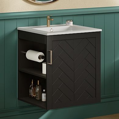 ELEMENT ACE Wall Mounted Bathroom Cabinet with Side Storage and Integrated Sink