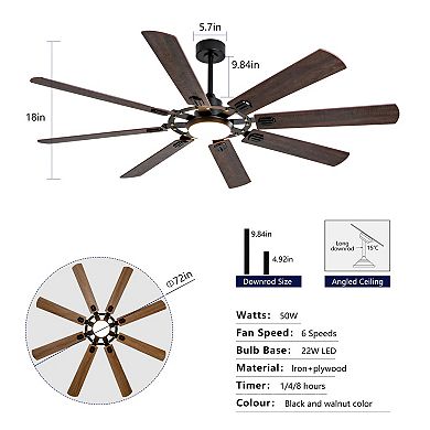 ELEMENT ACE Large 72-Inch 8-Blade Ceiling Fan with Dimmable Light and Remote Control