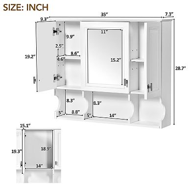 ELEMENT ACE Wall Mounted Bathroom Mirror Cabinet with Adjustable Shelves