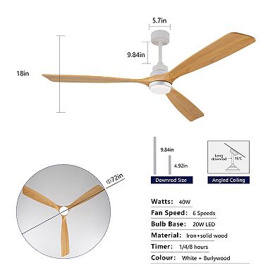 ELEMENT ACE 72 Inch Modern Ceiling Fan with Integrated Light and Remote Control