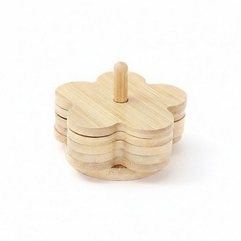5 pc Bamboo Flower Shaped Coaster Set with Holder Stand