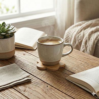 5-Piece Bamboo Flower Shaped Coaster Set with Holder Stand