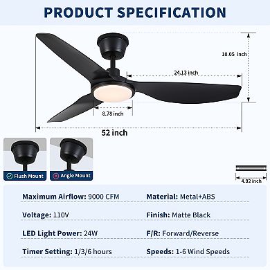 ELEMENT ACE Modern Outdoor Waterproof Ceiling Fan with Integrated Light and Quiet DC Motor