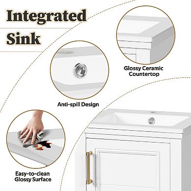 ELEMENT ACE Freestanding Single Vanity Set with Ceramic Sink and Adjustable Shelf