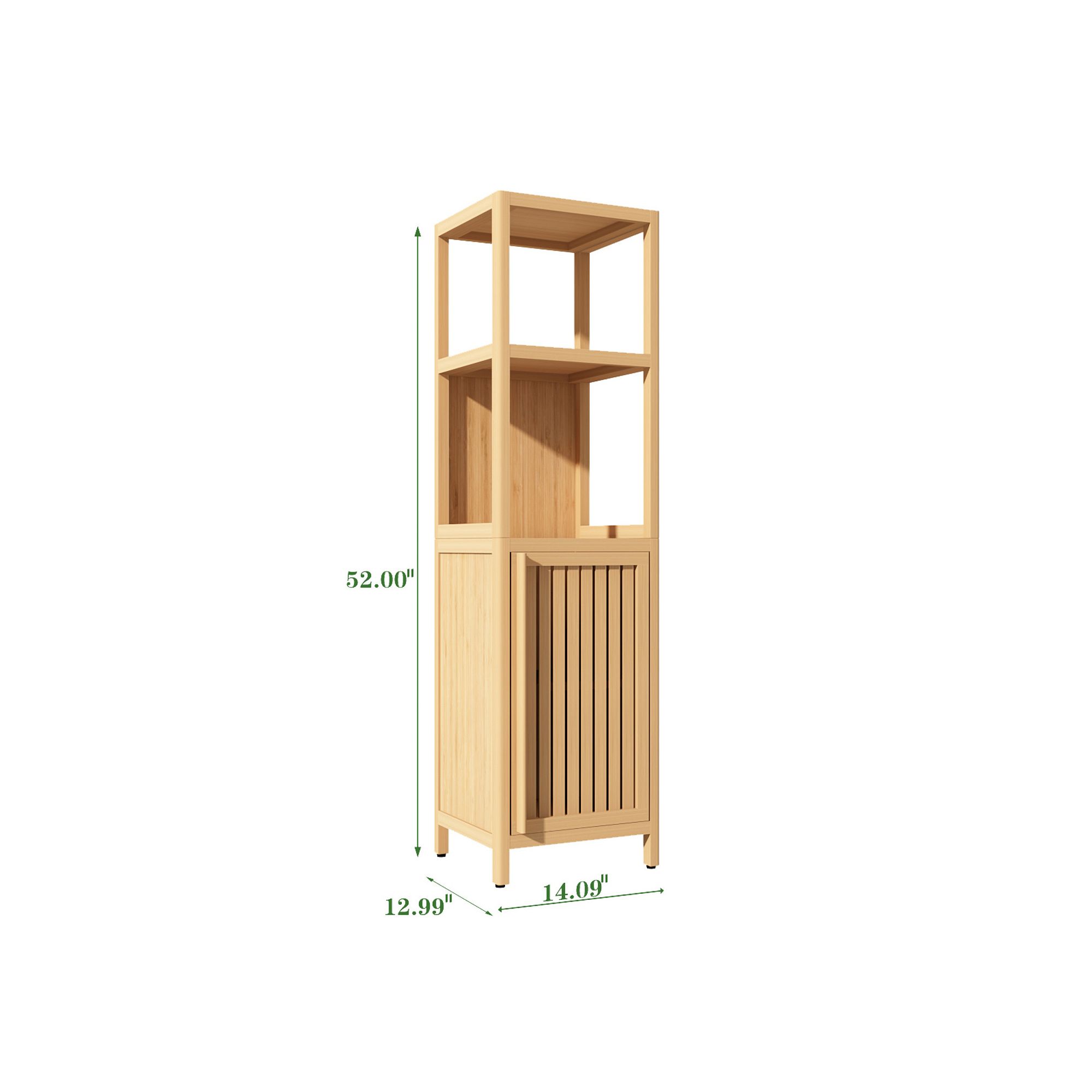 Light wood storage cabinet size diagram with dimensions 52.00 and 14.09