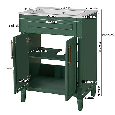 ELEMENT ACE Compact Single Sink Bathroom Vanity with Storage Cabinet and Adjustable Shelf