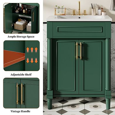 ELEMENT ACE Compact Single Sink Bathroom Vanity with Storage Cabinet and Adjustable Shelf