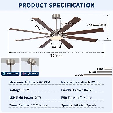 ELEMENT ACE Retro Farmhouse Ceiling Fan with Light and Solid Wood Blades