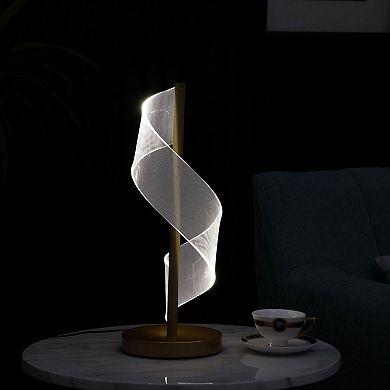 ELEMENT ACE Modern S Wave Swirl Acrylic LED Table Lamp with Brushed Gold Finish