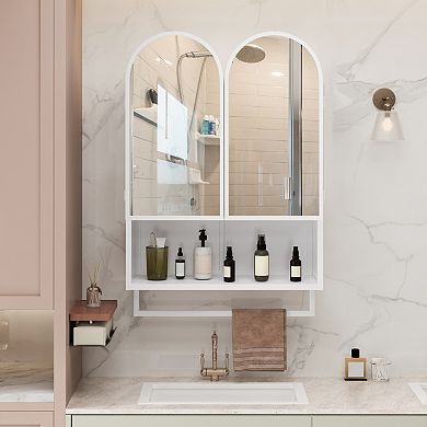 ELEMENT ACE Modern Double Arched Mirror Cabinet with Adjustable Shelves and Towel Rack