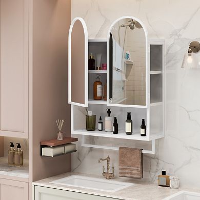 ELEMENT ACE Modern Double Arched Mirror Cabinet with Adjustable Shelves and Towel Rack