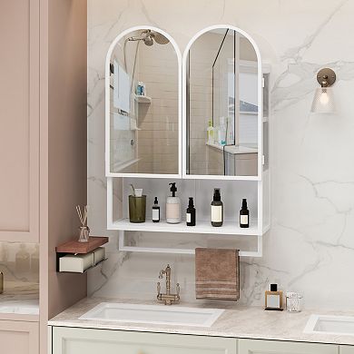 ELEMENT ACE Modern Double Arched Mirror Cabinet with Adjustable Shelves and Towel Rack