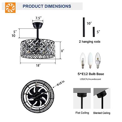 ELEMENT ACE Crystal Cage Ceiling Fan with Remote Control and Light Fixture