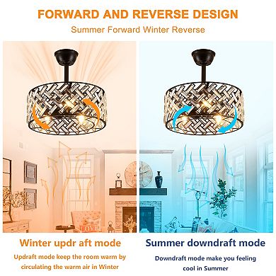 ELEMENT ACE Crystal Cage Ceiling Fan with Remote Control and Light Fixture