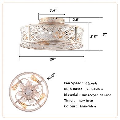 ELEMENT ACE Flower Style Iron Ceiling Fan with Remote Control, Flush Mount Caged Design