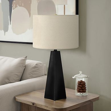ELEMENT ACE Modern Table Lamp with Black Resin Base and Beige Linen Shade