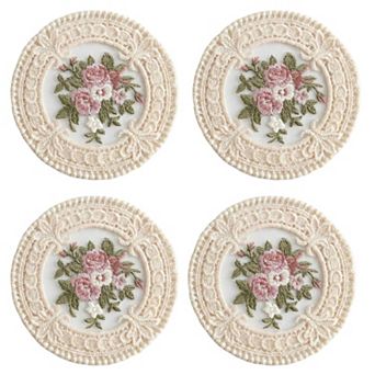 4 pc Round Lace Embroidered Coaster Floral Decorative Table Protector