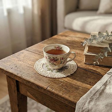 4-PC Round Lace Embroidered Coaster Floral Decorative Table Protector