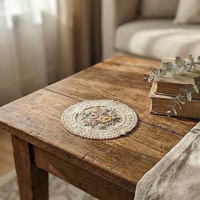 4-PC Round Lace Embroidered Coaster Floral Decorative Table Protector