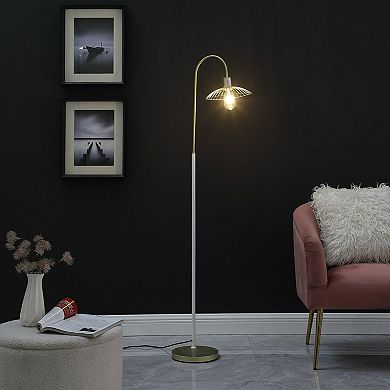 ELEMENT ACE Industrial Farm Pendant Cage Floor Lamp with Metal Shade and Step-On Switch