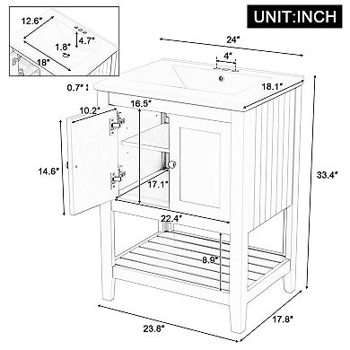ELEMENT ACE Modern Sleek Bathroom Vanity with Ceramic Sink and Solid Wood Frame