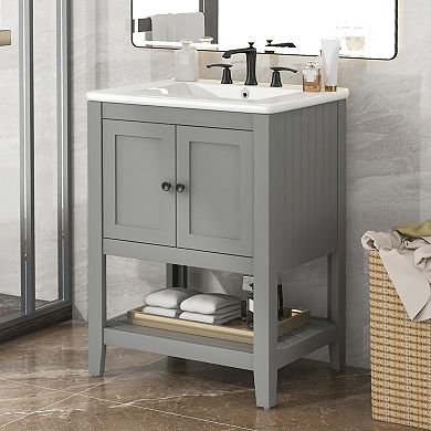ELEMENT ACE Modern Sleek Bathroom Vanity with Ceramic Sink and Solid Wood Frame