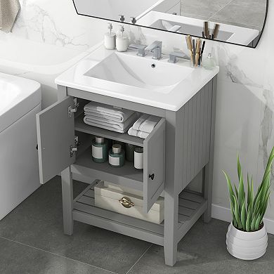 ELEMENT ACE Modern Sleek Bathroom Vanity with Ceramic Sink and Solid Wood Frame