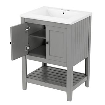 ELEMENT ACE Modern Sleek Bathroom Vanity with Ceramic Sink and Solid Wood Frame