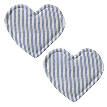 2 pc Heart Shaped Fabric Cup Coaster with Soft Padded Design and Striped Pattern