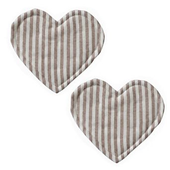 2 pc Heart Shaped Fabric Cup Coaster with Soft Padded Design and Striped Pattern