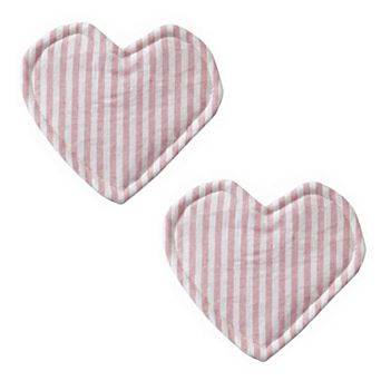 2 pc Heart Shaped Fabric Cup Coaster with Soft Padded Design and Striped Pattern