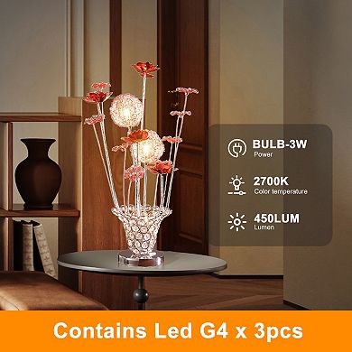 ELEMENT ACE Artistic Aluminum and Acrylic Rose Bud LED Table Lamp for Living Room Decor