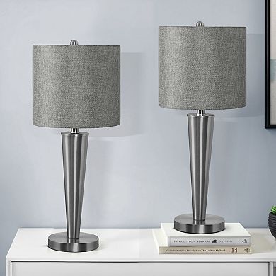 ELEMENT ACE Contemporary Table Lamps Set of Two with USB Port and Grey Shade