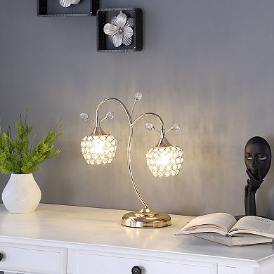 ELEMENT ACE Floral Bell Glam Metal Table Lamp with Acrylic Beads and Wire Shade